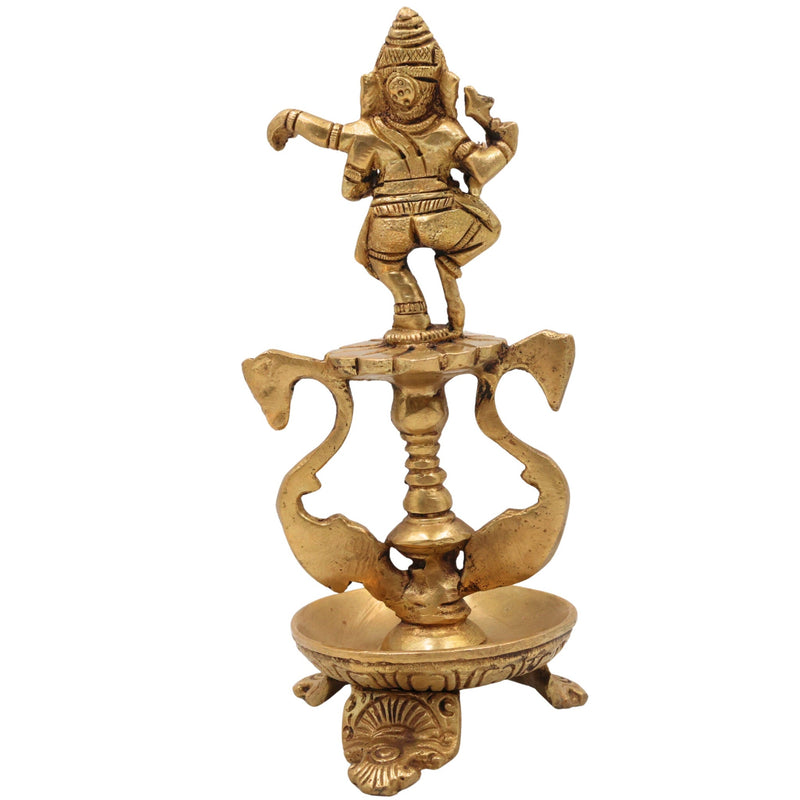 Handcrafted Brass Ganesh Diya Idol | Vinayaka Deepam | Ganapati Pital Oil Lamp | Pillaiyar Vilakku for Puja, Mandir & Gifts,Gold, 6.5 Inch, 1 Piece
