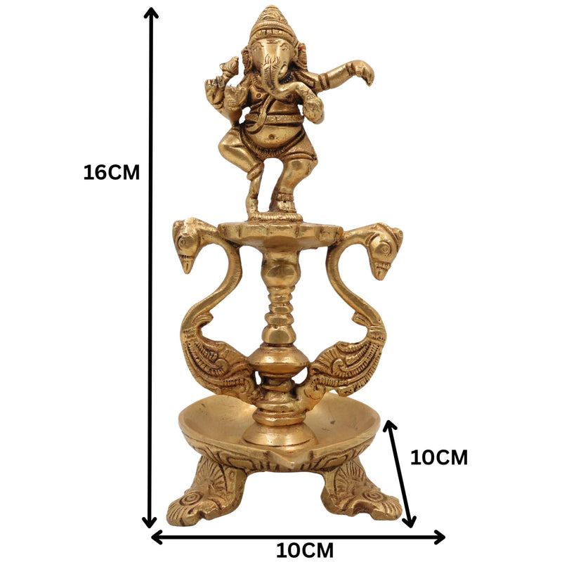Handcrafted Brass Ganesh Diya Idol | Vinayaka Deepam | Ganapati Pital Oil Lamp | Pillaiyar Vilakku for Puja, Mandir & Gifts,Gold, 6.5 Inch, 1 Piece