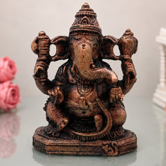 Handcrafted Copper Ganesha Idol, Lord Ganapati Vinayaka Murti for Home Temple, Pooja, Vastu & Spiritual Decor,Brown, 2.5 Inch, 1 Piece