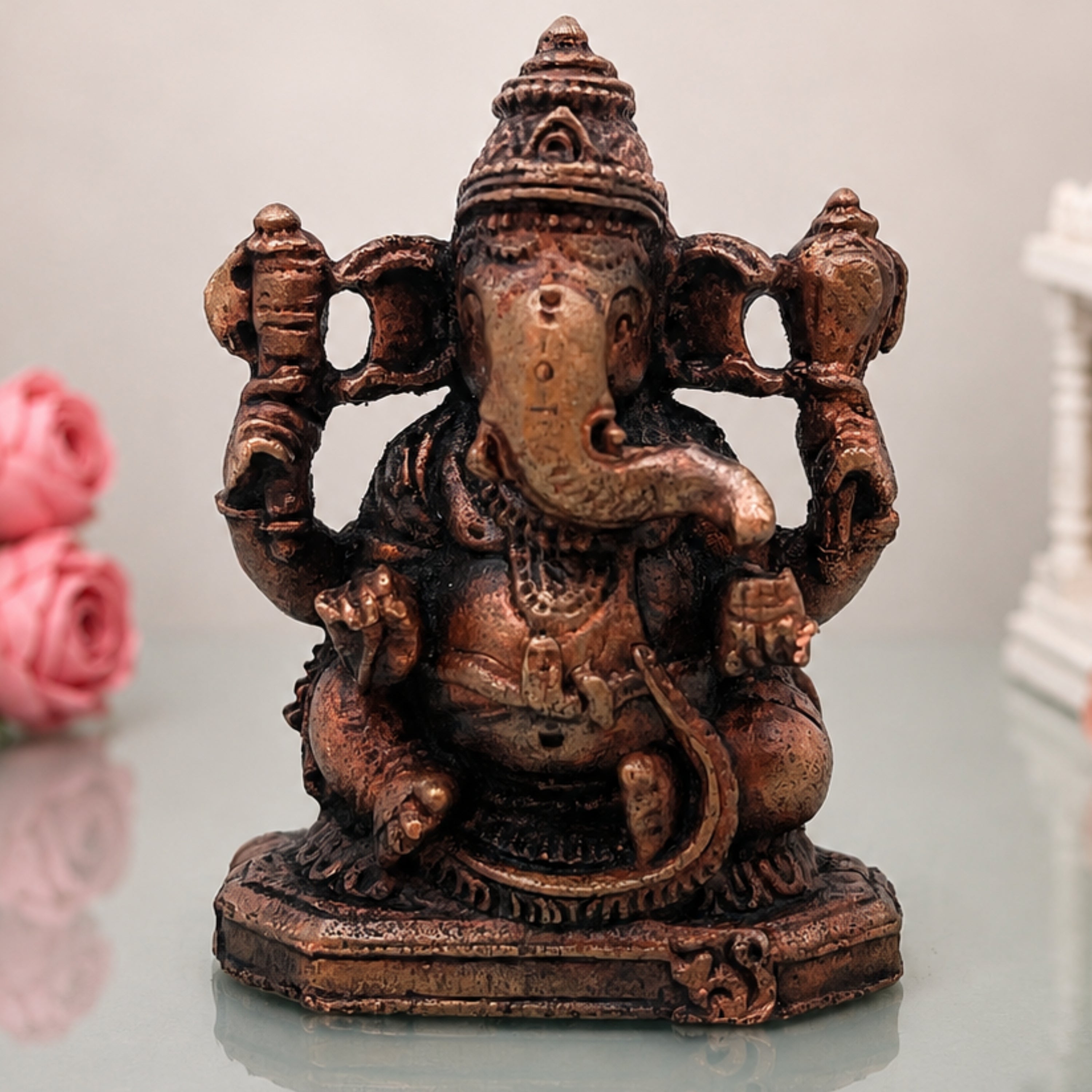 Handcrafted Copper Ganesha Idol, Lord Ganapati Vinayaka Murti for Home Temple, Pooja, Vastu & Spiritual Decor,Brown, 2.5 Inch, 1 Piece