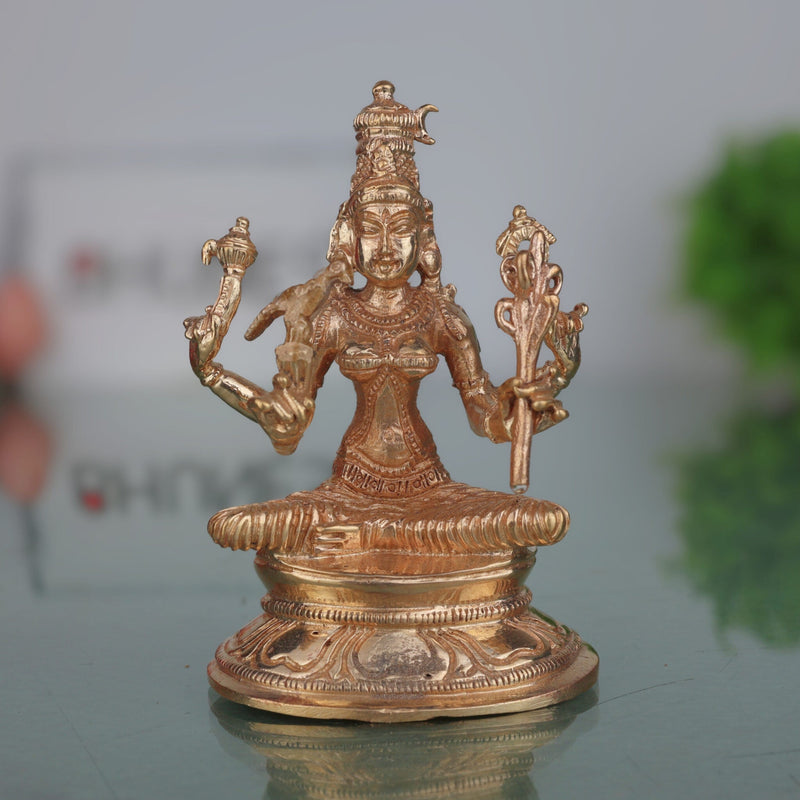 Handcrafted Bronze Kamakshi Idol | Panchaloha Goddess Kamakshi Statue | Kameshwari Tripura Sundari Lalita Rajarajeshwari Murti | Chola Art Home & Temple Decor,Gold, 3 Inch, 1 Piece