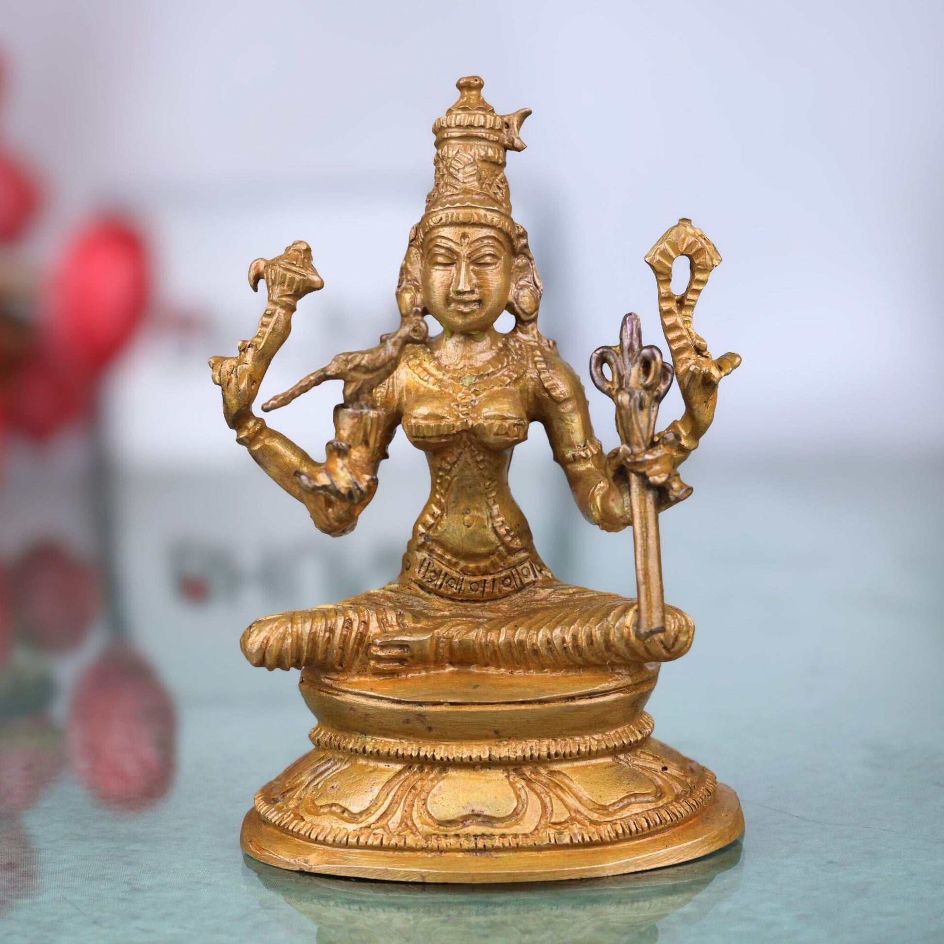 Bronze Kamakshi Devi Idol | Handcrafted Goddess Kamakshi Murti for Pooja, Home Decor & Spiritual Gifts, Brown, 3 Inch, 1 Piece