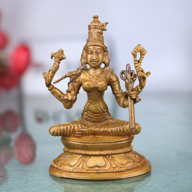 Bronze Kamakshi Devi Idol | Handcrafted Goddess Kamakshi Murti for Pooja, Home Decor & Spiritual Gifts, Brown, 3 Inch, 1 Piece