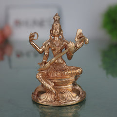 Handcrafted Panchaloha Bronze Saraswati Idol, Sharada, Vani, Vidya Mata Statue for Home, Temple & Office Decor, Spiritual Goddess of Knowledge, Music & Wisdom,Gold, 3.5 Inch, 1 Piece