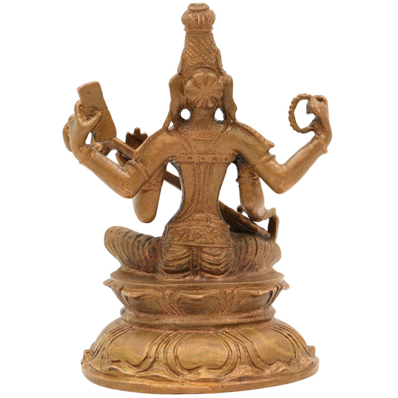Handcrafted Bronze Saraswati Idol, Panchaloha Sharada Devi Veenavadini Murti, South Indian Chola Art Goddess Statue for Pooja & Home Decor, Brown, 3.5 Inch, 1 Piece