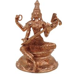 Handcrafted Panchaloha Bronze Saraswati Idol, Sharada, Vani, Vidya Mata Statue for Home, Temple & Office Decor, Spiritual Goddess of Knowledge, Music & Wisdom,Gold, 3.5 Inch, 1 Piece