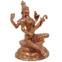 Handcrafted Panchaloha Bronze Saraswati Idol, Sharada, Vani, Vidya Mata Statue for Home, Temple & Office Decor, Spiritual Goddess of Knowledge, Music & Wisdom,Gold, 3.5 Inch, 1 Piece