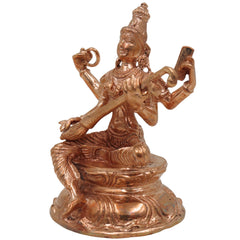 Handcrafted Panchaloha Bronze Saraswati Idol, Sharada, Vani, Vidya Mata Statue for Home, Temple & Office Decor, Spiritual Goddess of Knowledge, Music & Wisdom,Gold, 3.5 Inch, 1 Piece