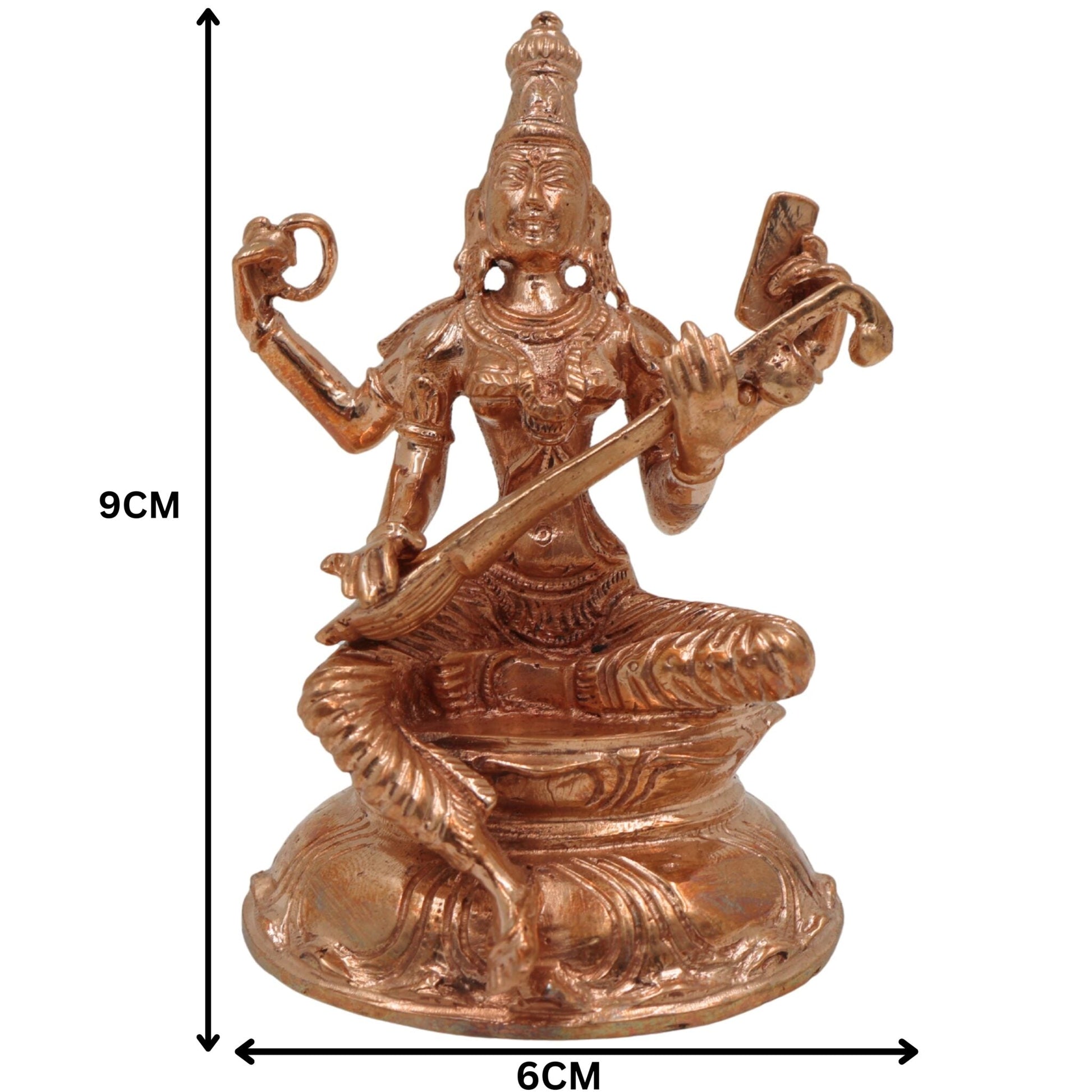 Handcrafted Panchaloha Bronze Saraswati Idol, Sharada, Vani, Vidya Mata Statue for Home, Temple & Office Decor, Spiritual Goddess of Knowledge, Music & Wisdom,Gold, 3.5 Inch, 1 Piece