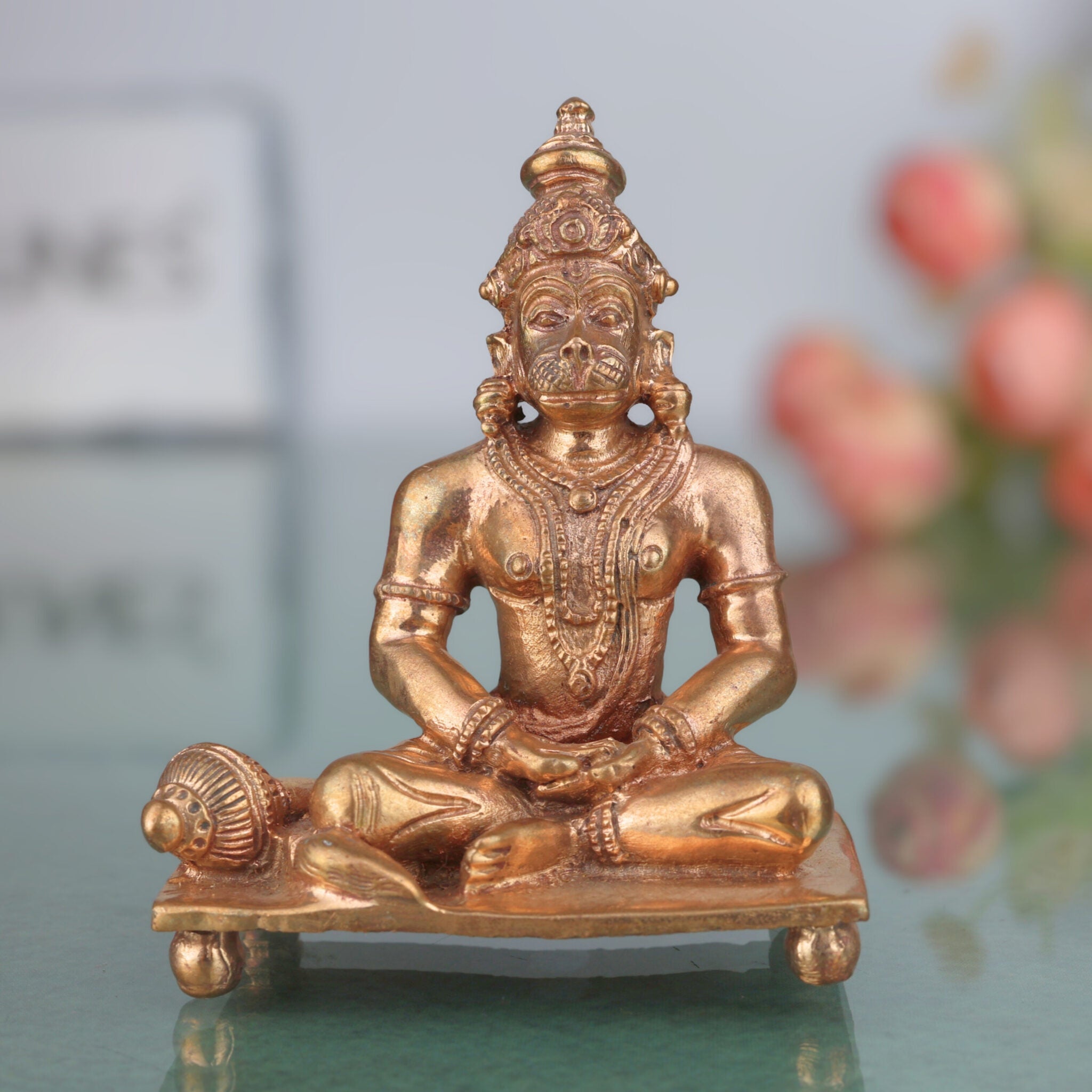 Handcrafted Panchaloha Hanuman Idol in Bronze | Anjaneya, Bajrang Bali, Veer Maruti Murti | South Indian Chola Art Sculpture for Pooja & Vastu,Gold, 3.5 Inch, 1 Piece