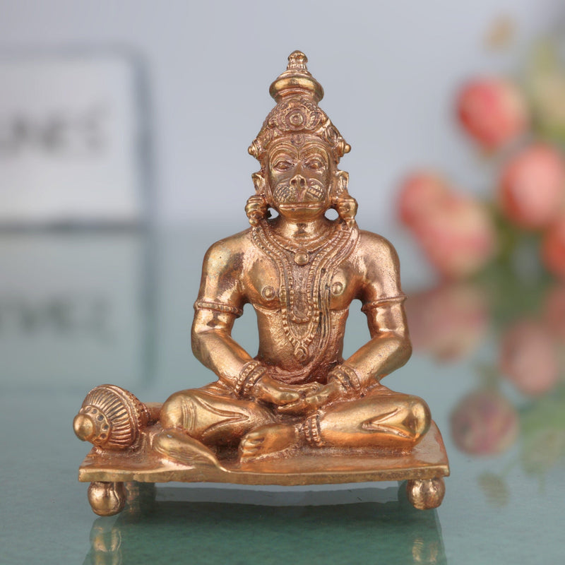 Handcrafted Panchaloha Hanuman Idol in Bronze | Anjaneya, Bajrang Bali, Veer Maruti Murti | South Indian Chola Art Sculpture for Pooja & Vastu,Gold, 3.5 Inch, 1 Piece