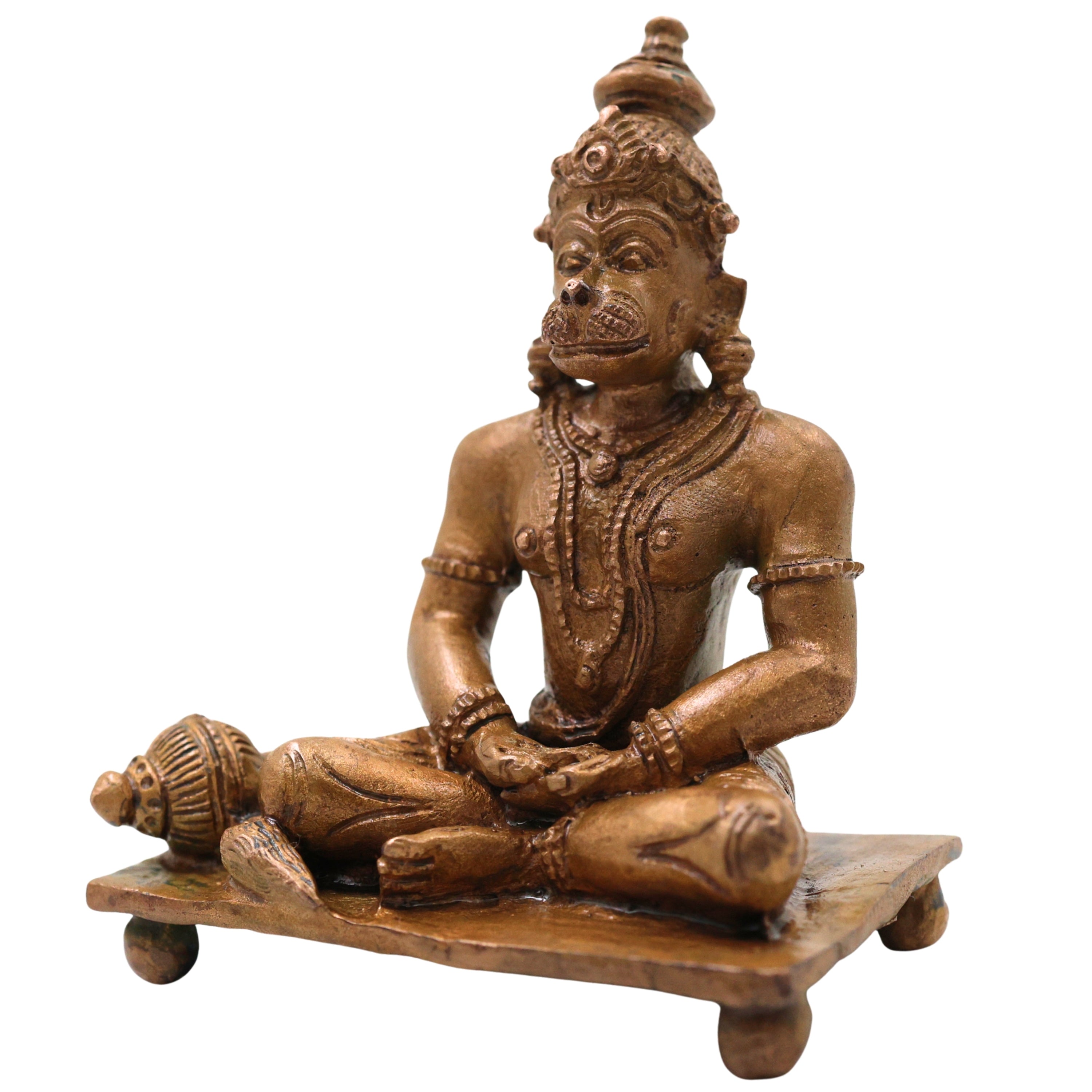 Bronze Hanuman Idol Anjaneya Bajrangbali Maruti Sankat Mochan Ram Bhakta Hanuman Statue, Brown, 3 Inch, 1 Piece