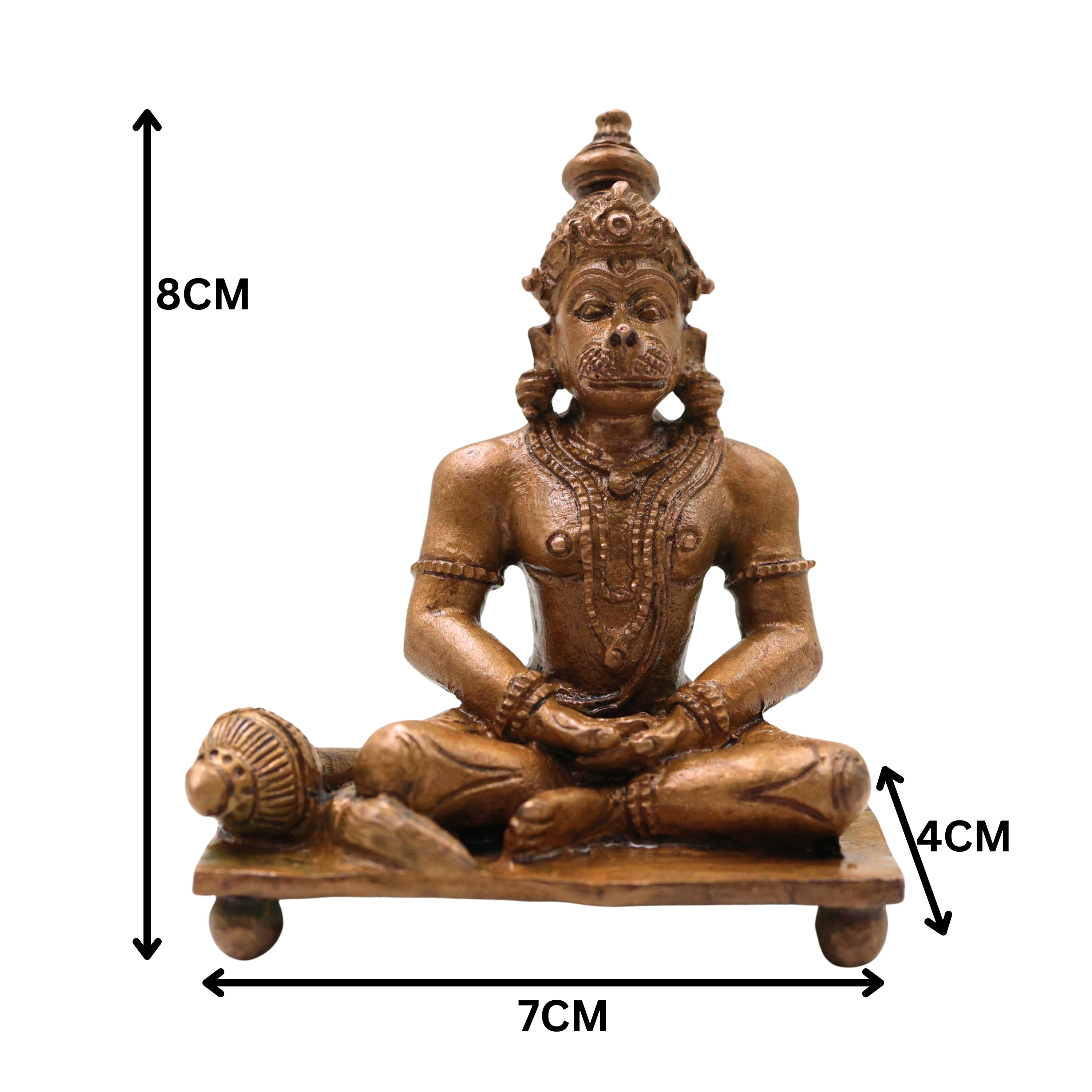 Bronze Hanuman Idol Anjaneya Bajrangbali Maruti Sankat Mochan Ram Bhakta Hanuman Statue, Brown, 3 Inch, 1 Piece