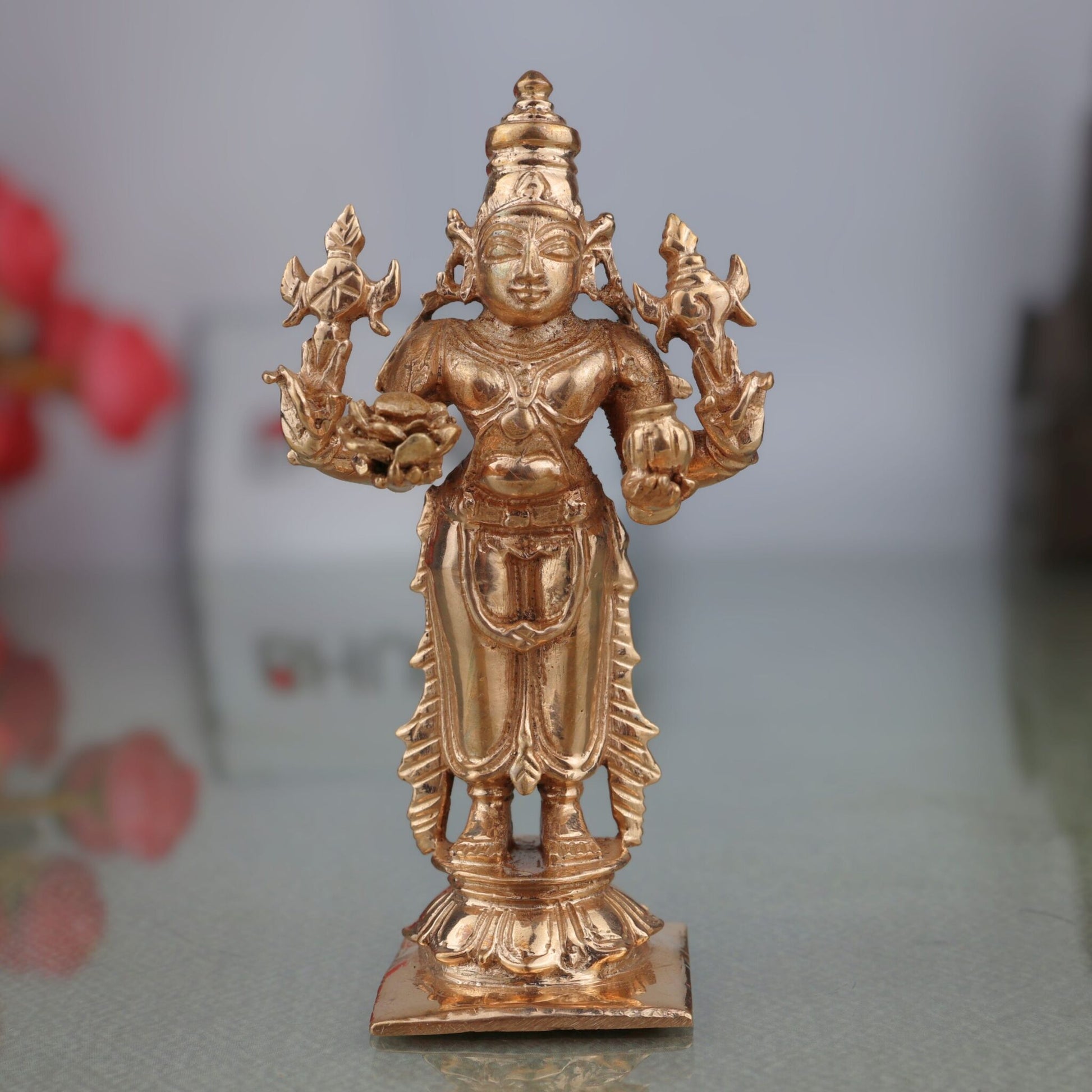 Handcrafted Bronze Dhanvantari Idol | Panchaloha Dhanvantri Murti | Ayurvedic God of Healing & Health for Home Temple,Gold, 4 Inch, 1 Piece