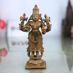 Bronze Dhanvantari Idol, Handcrafted Panchaloha Statue, Ayurvedic God Murti, Lord Dhanvantari, Chola Art Home & Temple Decor, Brown, 4 Inch, 1 Piece