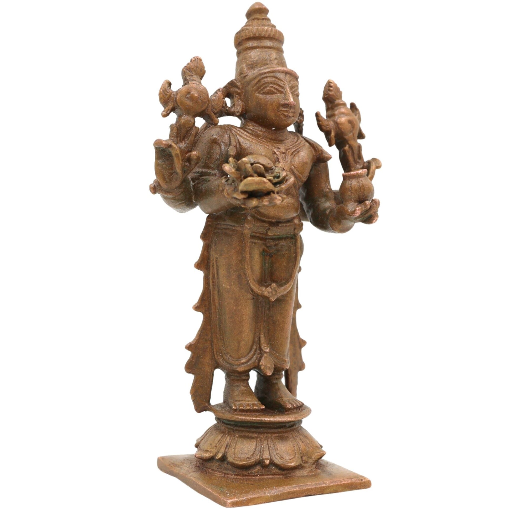 Bronze Dhanvantari Idol, Handcrafted Panchaloha Statue, Ayurvedic God Murti, Lord Dhanvantari, Chola Art Home & Temple Decor, Brown, 4 Inch, 1 Piece