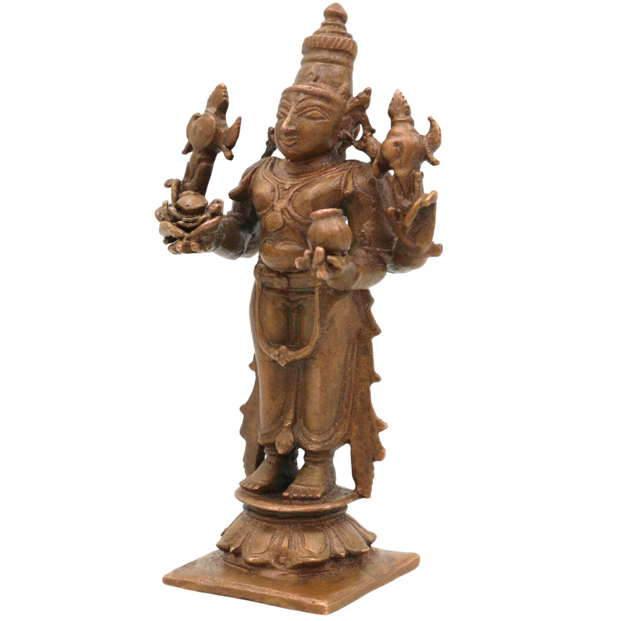 Bronze Dhanvantari Idol, Handcrafted Panchaloha Statue, Ayurvedic God Murti, Lord Dhanvantari, Chola Art Home & Temple Decor, Brown, 4 Inch, 1 Piece