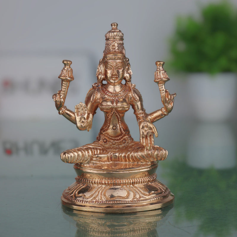 Bronze Handcrafted Maha Lakshmi Idol | Panchaloha Shri Kamala Padma Narayani Indira Bhargavi Lakshmi Statue for Puja, Temple & Home Decor,Gold, 3 Inch, 1 Piece