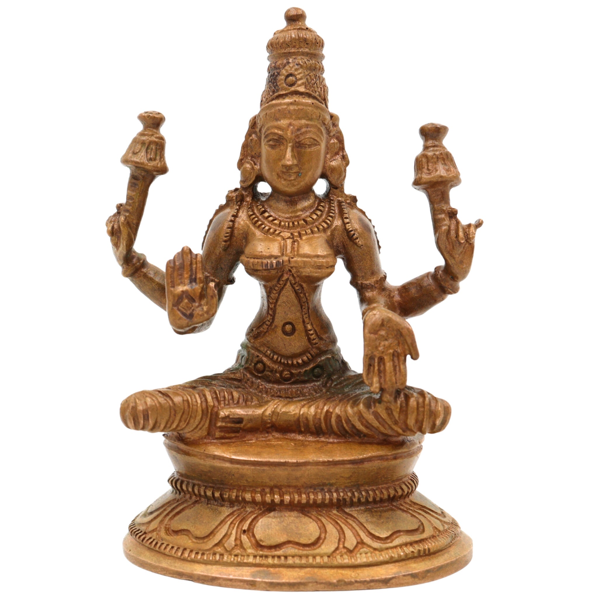 Bronze Maha Lakshmi Idol | Panchaloha Kamala Padmavati Shri Devi Murti | Handcrafted South Indian Chola Art Goddess Lakshmi Statue, Brown, 3 Inch, 1 Piece