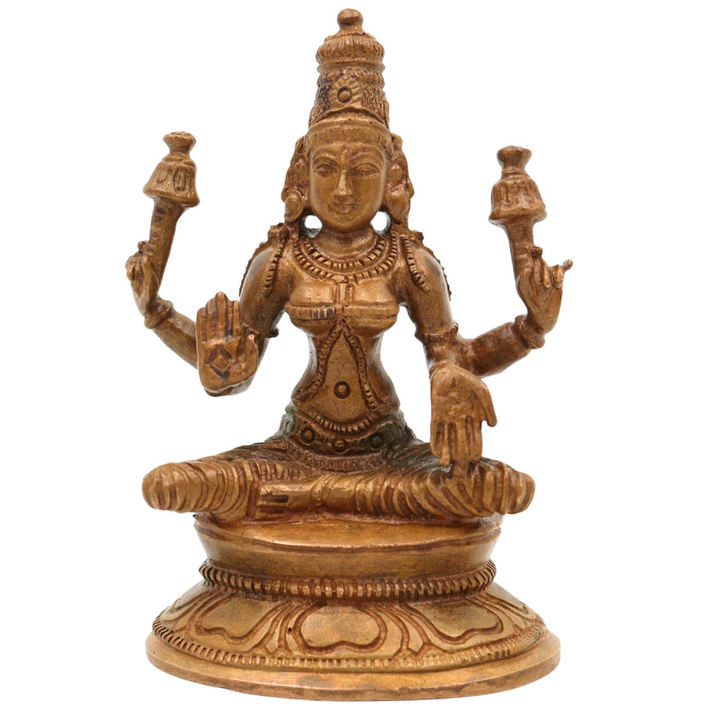 Bronze Maha Lakshmi Idol | Panchaloha Kamala Padmavati Shri Devi Murti | Handcrafted South Indian Chola Art Goddess Lakshmi Statue, Brown, 3 Inch, 1 Piece