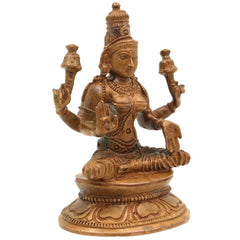Bronze Maha Lakshmi Idol | Panchaloha Kamala Padmavati Shri Devi Murti | Handcrafted South Indian Chola Art Goddess Lakshmi Statue, Brown, 3 Inch, 1 Piece