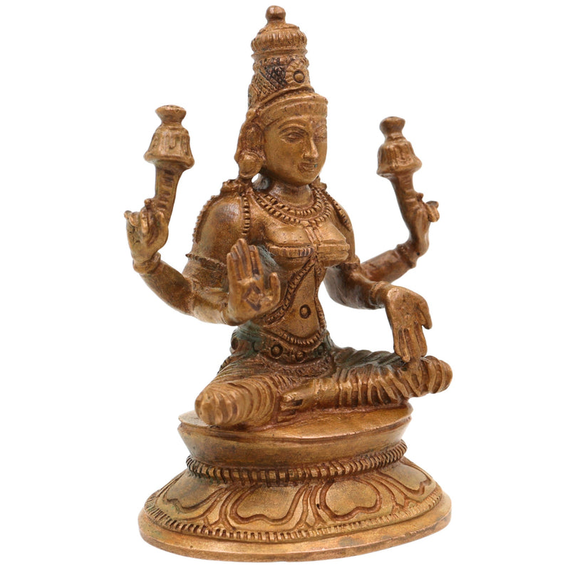 Bronze Maha Lakshmi Idol | Panchaloha Kamala Padmavati Shri Devi Murti | Handcrafted South Indian Chola Art Goddess Lakshmi Statue, Brown, 3 Inch, 1 Piece
