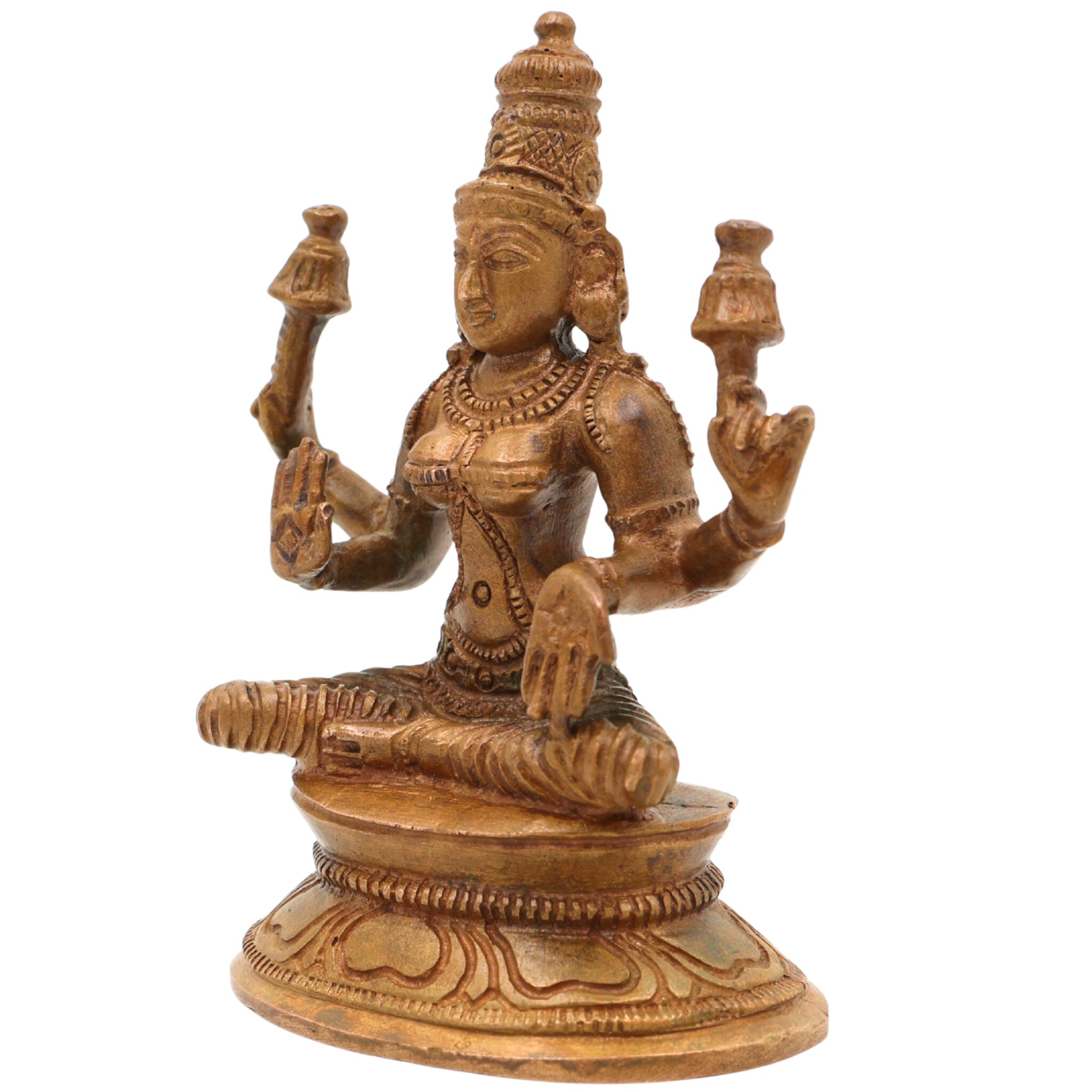 Bronze Maha Lakshmi Idol | Panchaloha Kamala Padmavati Shri Devi Murti | Handcrafted South Indian Chola Art Goddess Lakshmi Statue, Brown, 3 Inch, 1 Piece