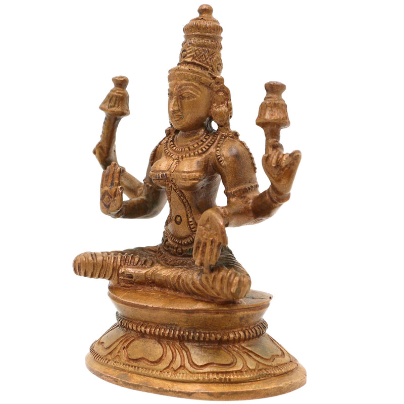 Bronze Maha Lakshmi Idol | Panchaloha Kamala Padmavati Shri Devi Murti | Handcrafted South Indian Chola Art Goddess Lakshmi Statue, Brown, 3 Inch, 1 Piece