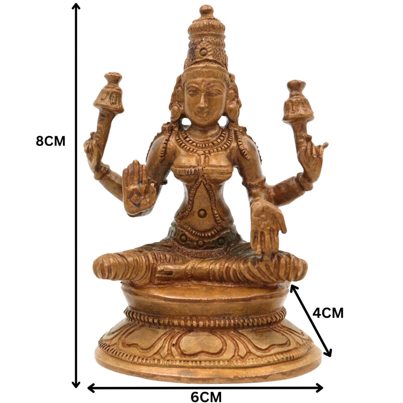 Bronze Maha Lakshmi Idol | Panchaloha Kamala Padmavati Shri Devi Murti | Handcrafted South Indian Chola Art Goddess Lakshmi Statue, Brown, 3 Inch, 1 Piece