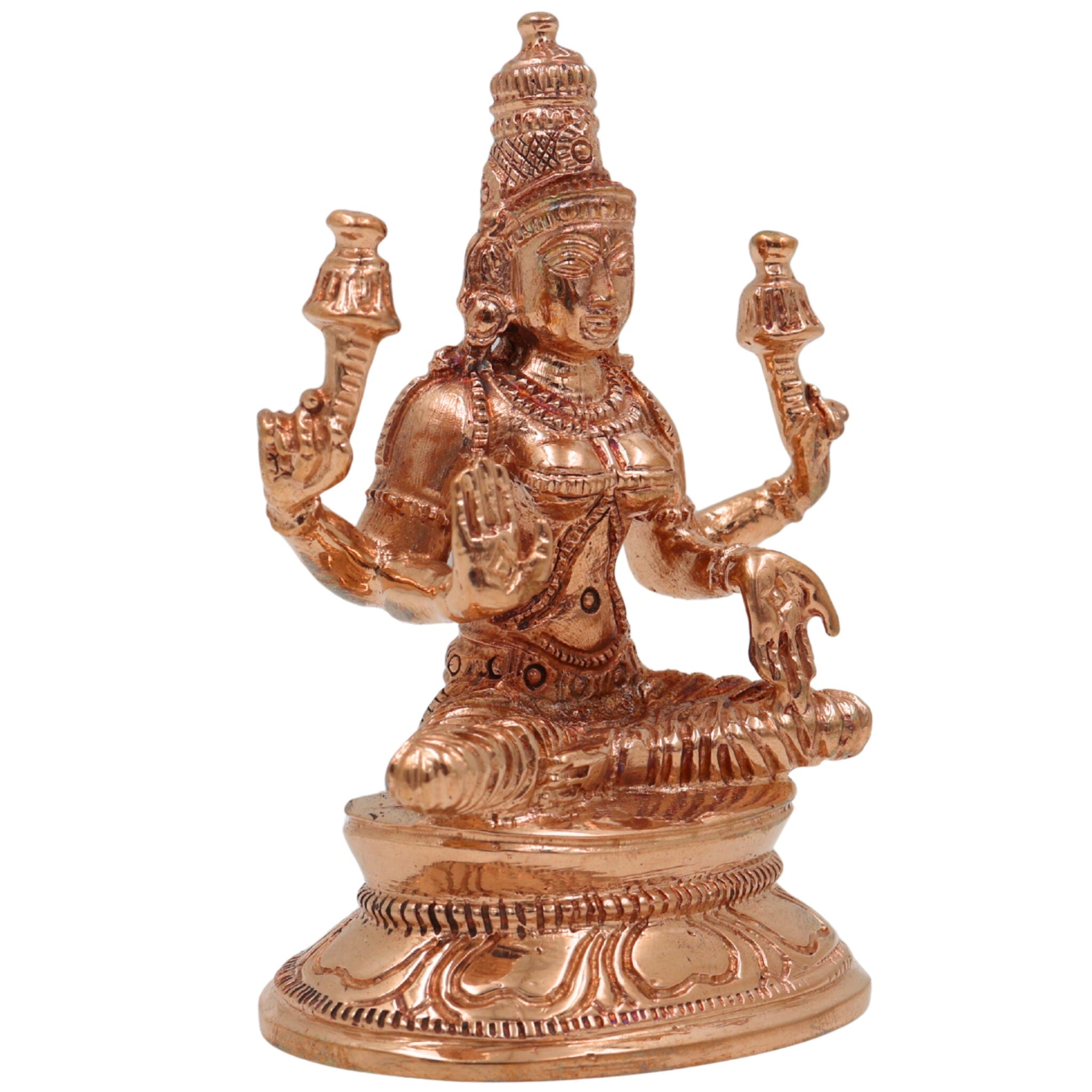 Bronze Handcrafted Maha Lakshmi Idol | Panchaloha Shri Kamala Padma Narayani Indira Bhargavi Lakshmi Statue for Puja, Temple & Home Decor,Gold, 3 Inch, 1 Piece