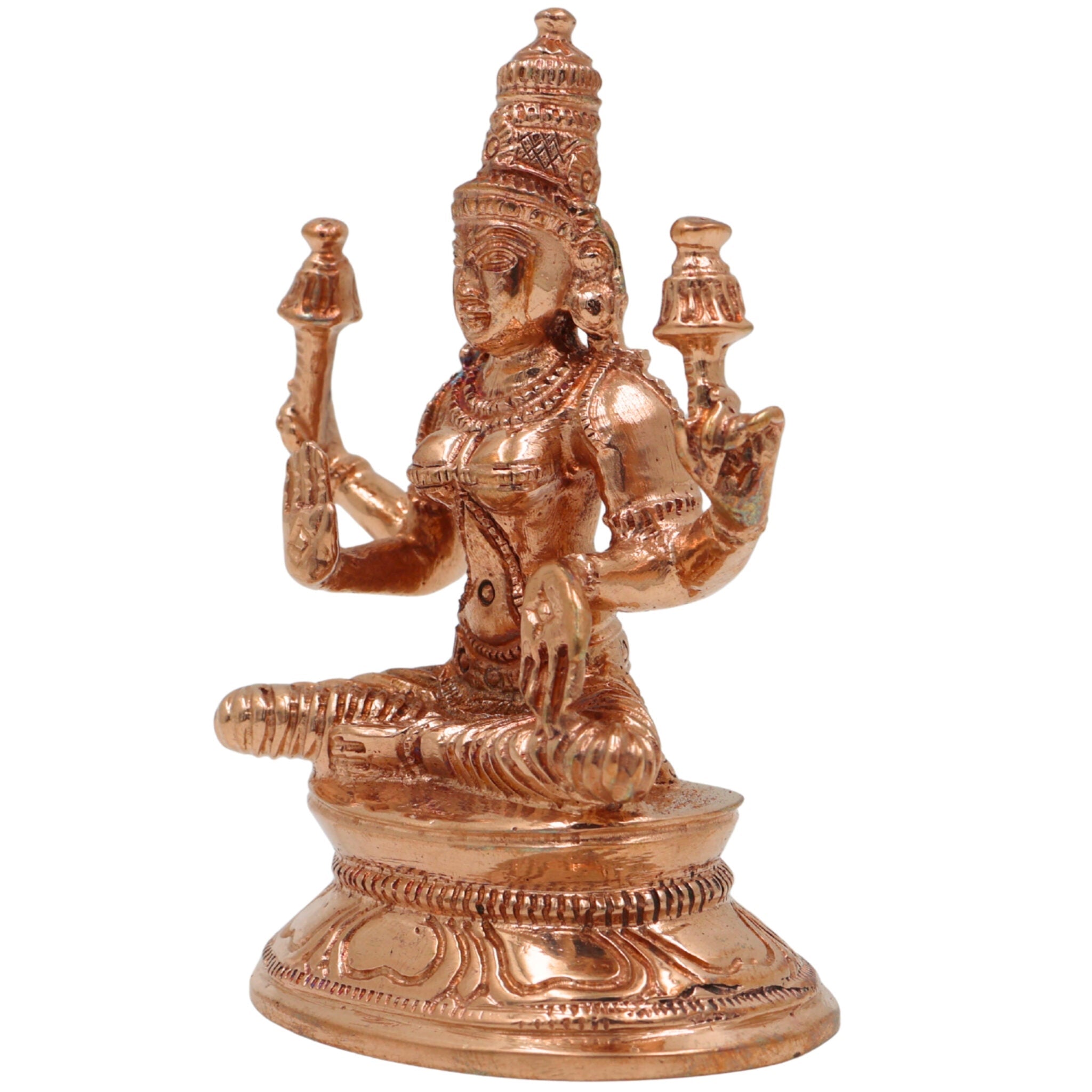Bronze Handcrafted Maha Lakshmi Idol | Panchaloha Shri Kamala Padma Narayani Indira Bhargavi Lakshmi Statue for Puja, Temple & Home Decor,Gold, 3 Inch, 1 Piece