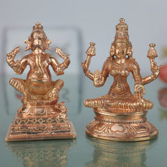 Bronze Panchaloha Lakshmi Ganesha Idol, Mahalakshmi Ganapati Vinayaka Murti for Pooja, Temple & Home Decor, Gold, 3 Inch, 2 Piece