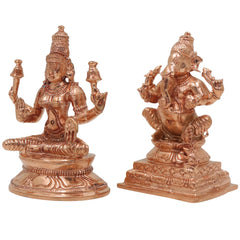 Bronze Panchaloha Lakshmi Ganesha Idol, Mahalakshmi Ganapati Vinayaka Murti for Pooja, Temple & Home Decor, Gold, 3 Inch, 2 Piece