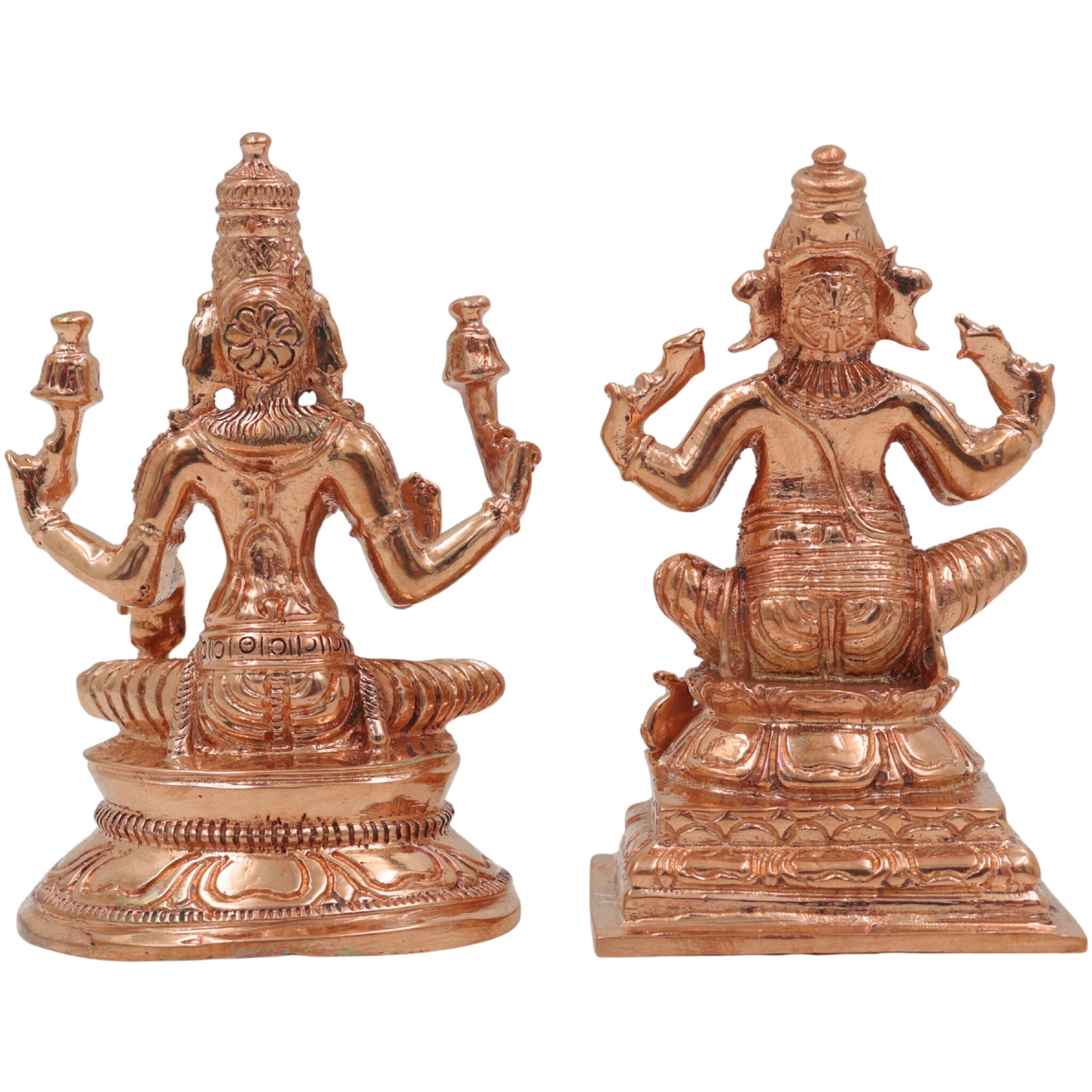 Bronze Panchaloha Lakshmi Ganesha Idol, Mahalakshmi Ganapati Vinayaka Murti for Pooja, Temple & Home Decor, Gold, 3 Inch, 2 Piece