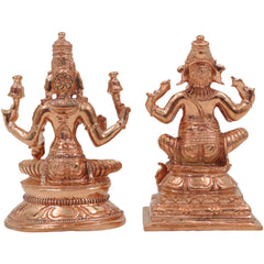 Bronze Panchaloha Lakshmi Ganesha Idol, Mahalakshmi Ganapati Vinayaka Murti for Pooja, Temple & Home Decor, Gold, 3 Inch, 2 Piece