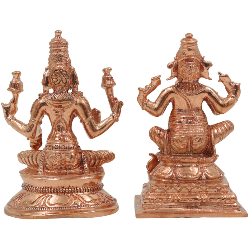 Bronze Panchaloha Lakshmi Ganesha Idol, Mahalakshmi Ganapati Vinayaka Murti for Pooja, Temple & Home Decor, Gold, 3 Inch, 2 Piece