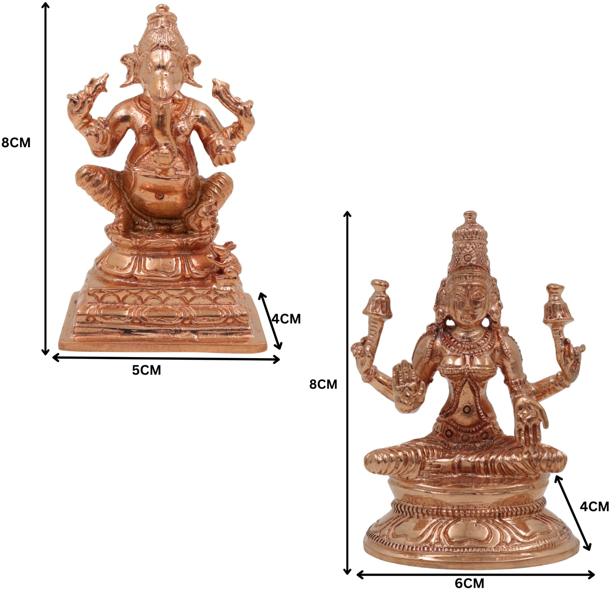 Bronze Panchaloha Lakshmi Ganesha Idol, Mahalakshmi Ganapati Vinayaka Murti for Pooja, Temple & Home Decor, Gold, 3 Inch, 2 Piece