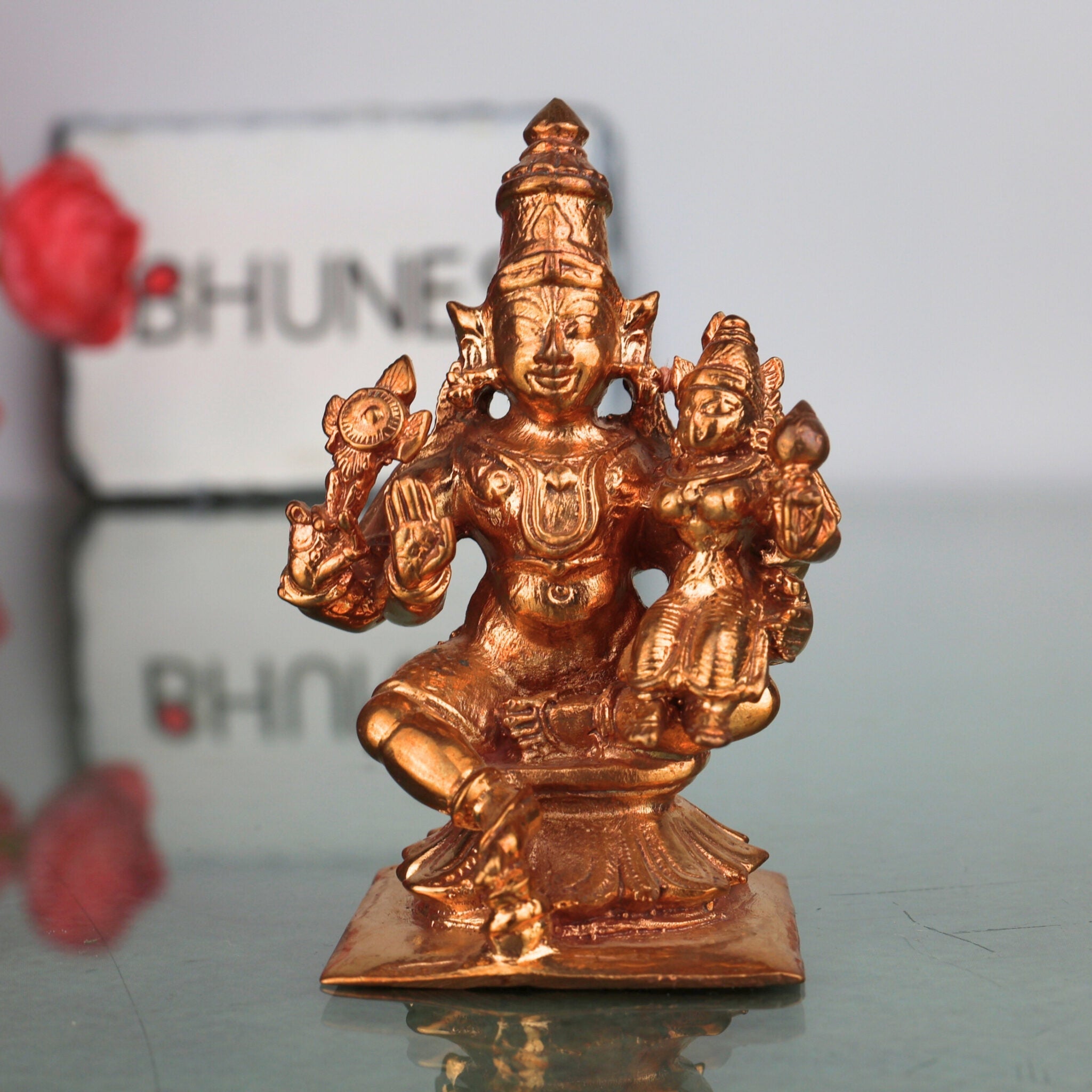 Handcrafted Bronze Vishnu Idol | Panchaloha Lakshmi Narayana Murti | Chola Art Temple Statue | Sri Venkateswara, Ranganatha, Balaji,Gold, 3 Inch, 1 Piece