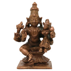 Lakshmi Narayana Bronze Idol, Sri Lakshmi Narayan Swamy Murti, Vishnu Lakshmi Vigraha, Sriman Narayana Mahalakshmi Kanchu Kansa Chola Shilpam Statue for Puja Mandir Decor, Brown, 3 Inch, 1 Piece