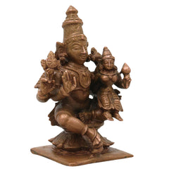 Lakshmi Narayana Bronze Idol, Sri Lakshmi Narayan Swamy Murti, Vishnu Lakshmi Vigraha, Sriman Narayana Mahalakshmi Kanchu Kansa Chola Shilpam Statue for Puja Mandir Decor, Brown, 3 Inch, 1 Piece