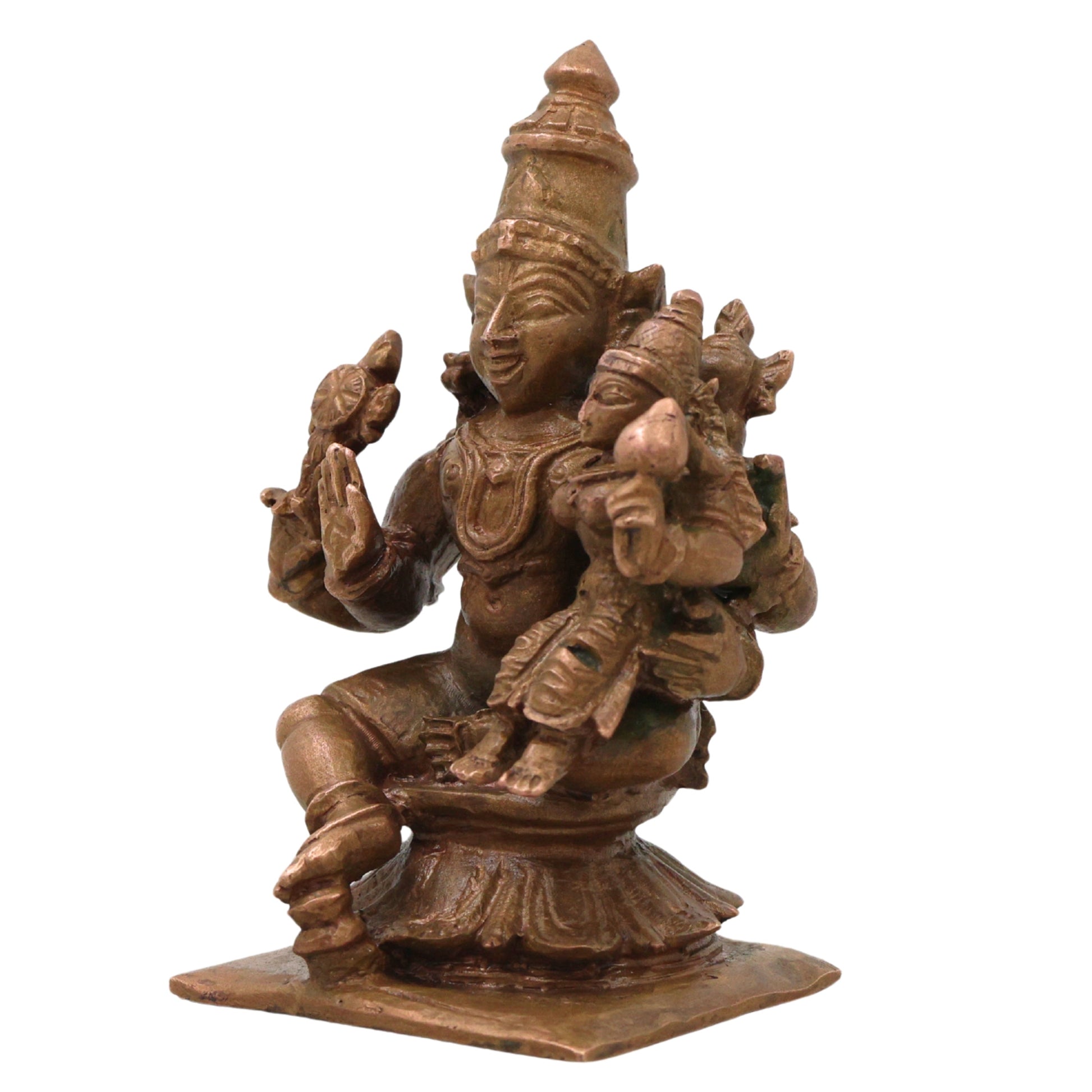 Lakshmi Narayana Bronze Idol, Sri Lakshmi Narayan Swamy Murti, Vishnu Lakshmi Vigraha, Sriman Narayana Mahalakshmi Kanchu Kansa Chola Shilpam Statue for Puja Mandir Decor, Brown, 3 Inch, 1 Piece