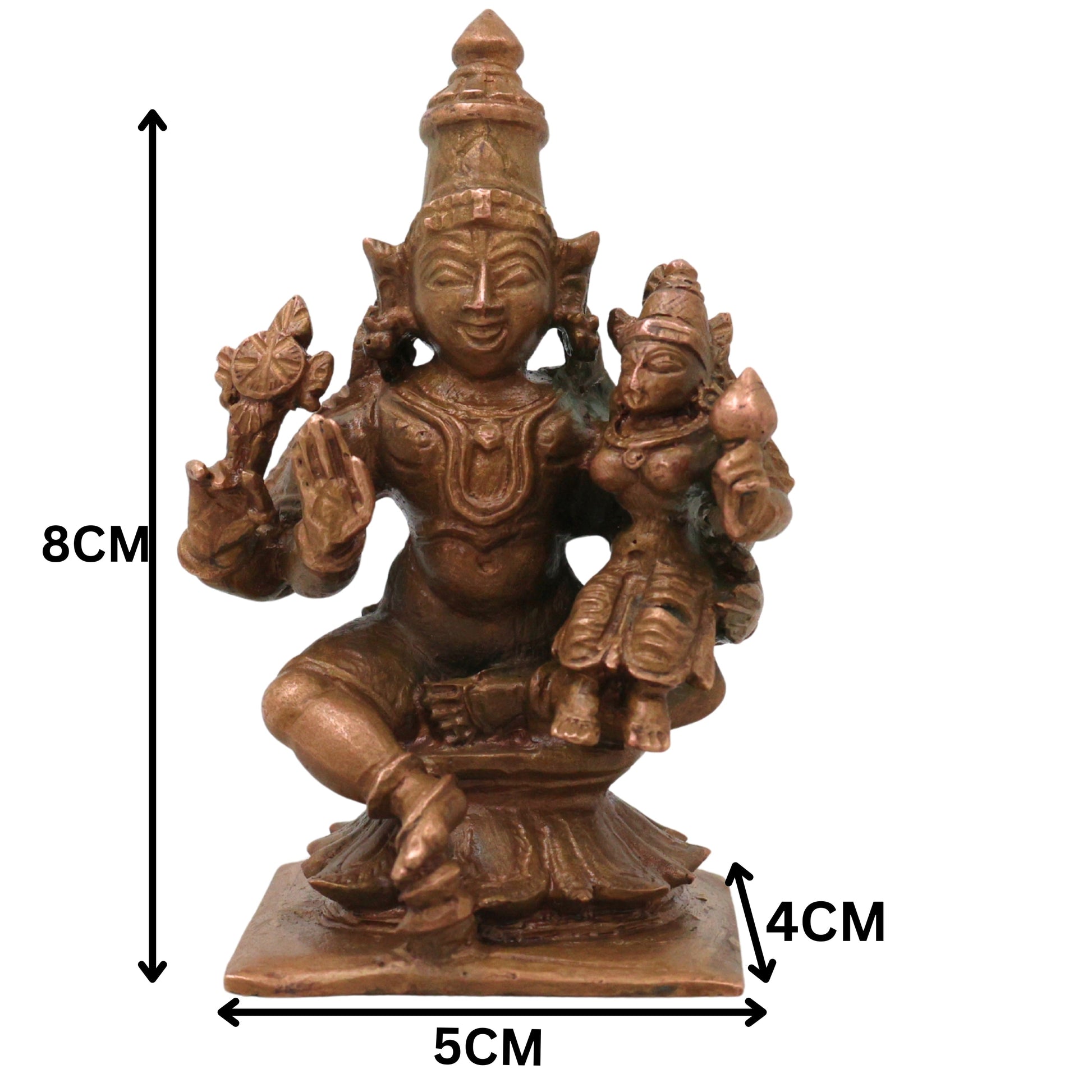Lakshmi Narayana Bronze Idol, Sri Lakshmi Narayan Swamy Murti, Vishnu Lakshmi Vigraha, Sriman Narayana Mahalakshmi Kanchu Kansa Chola Shilpam Statue for Puja Mandir Decor, Brown, 3 Inch, 1 Piece