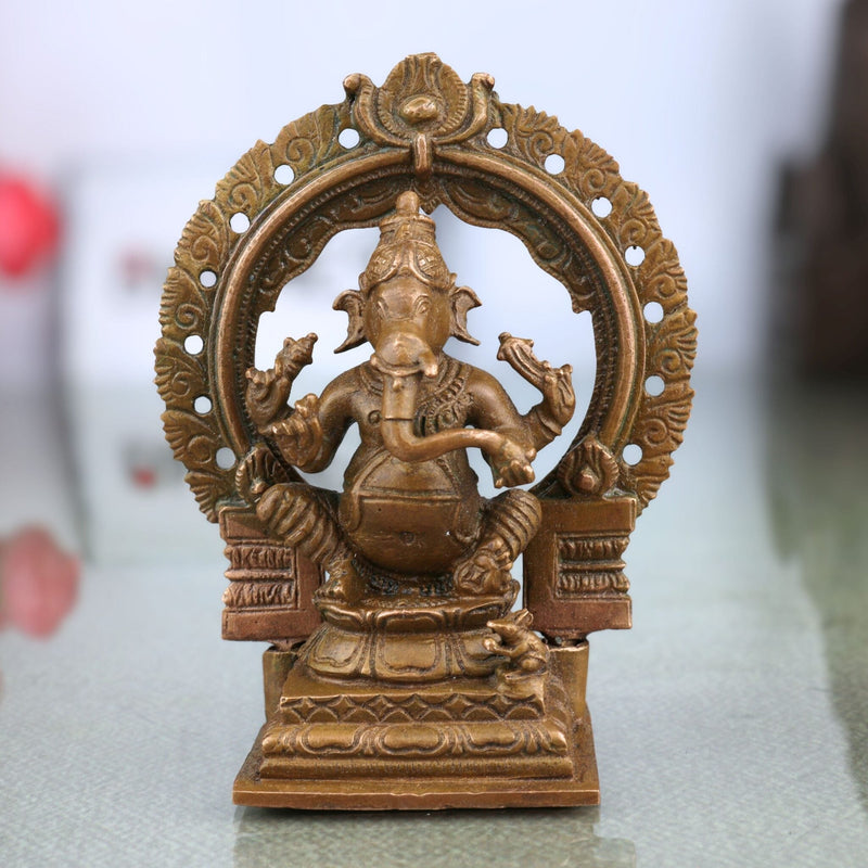 Handcrafted Bronze Ganesha Idol, Ganapati Murti, Vinayaka Statue, Siddhivinayak Sculpture, Panchaloha Gajanana Figurine for Pooja, Home Decor & Temple, Brown, 4 Inch, 1 Piece