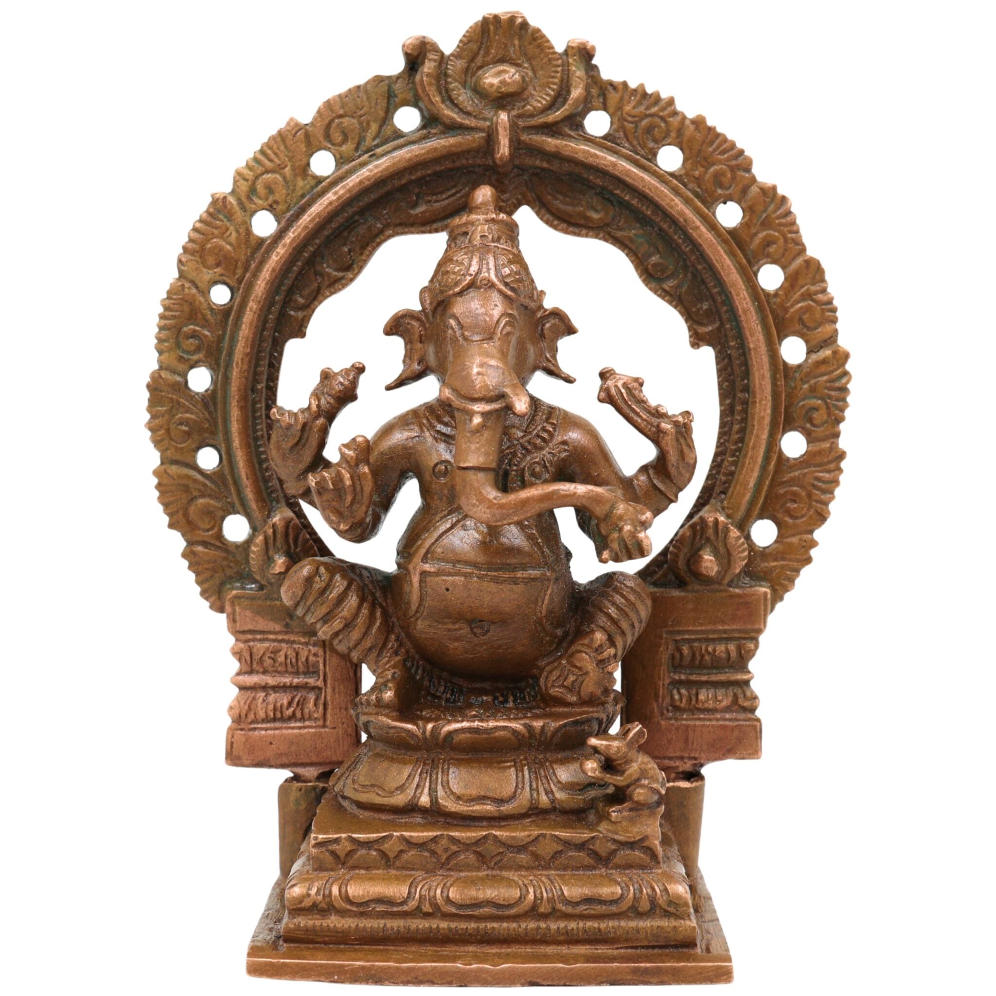 Handcrafted Bronze Ganesha Idol, Ganapati Murti, Vinayaka Statue, Siddhivinayak Sculpture, Panchaloha Gajanana Figurine for Pooja, Home Decor & Temple, Brown, 4 Inch, 1 Piece
