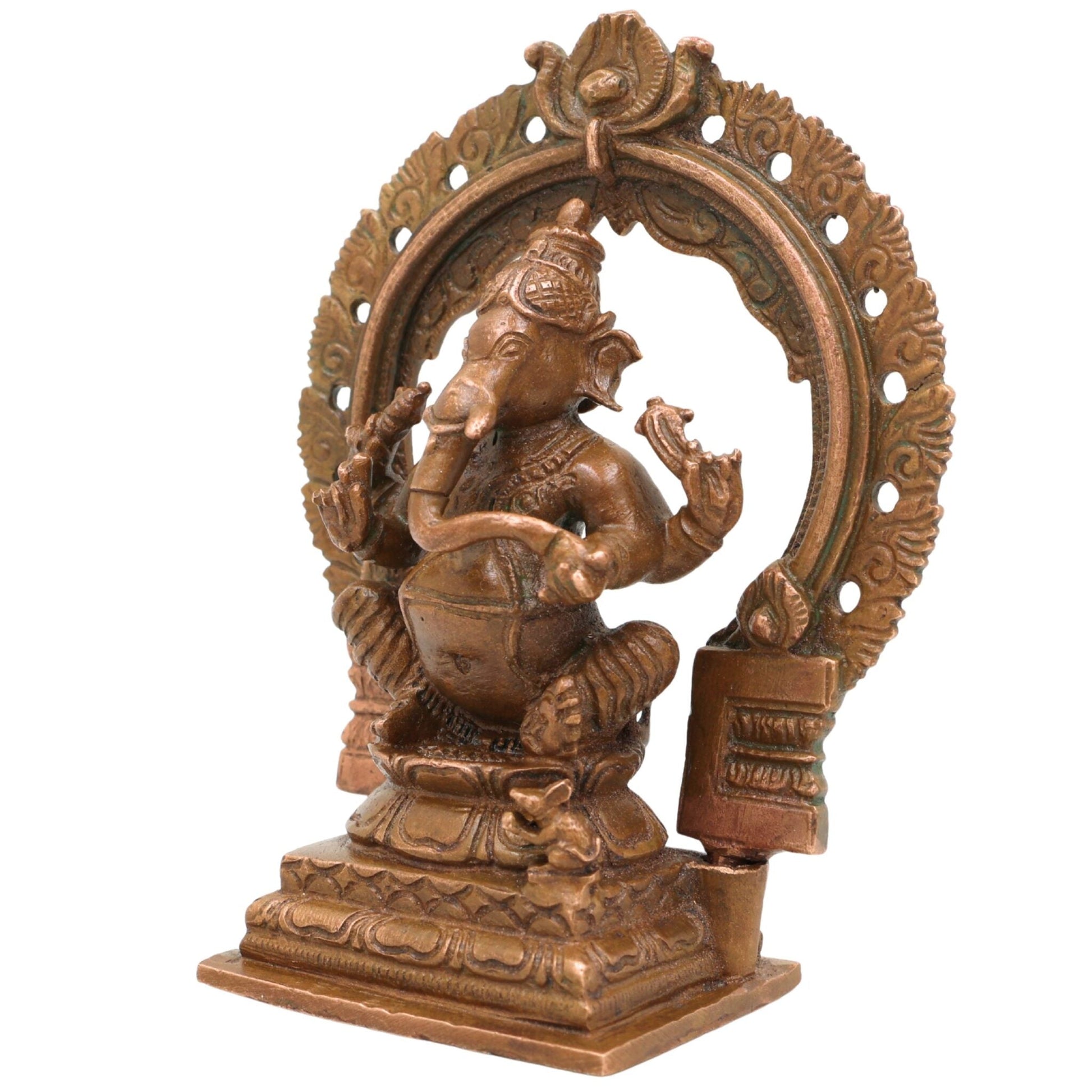 Handcrafted Bronze Ganesha Idol, Ganapati Murti, Vinayaka Statue, Siddhivinayak Sculpture, Panchaloha Gajanana Figurine for Pooja, Home Decor & Temple, Brown, 4 Inch, 1 Piece