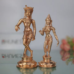 Panchaloha Bronze Shiva Parvati Idol | Uma Maheshwara Gauri Shankar Ardhanarishvara Murti | Handmade Chola Art Hindu Sculpture for Puja & Home Decor,Gold, 6 Inch, 1 Piece