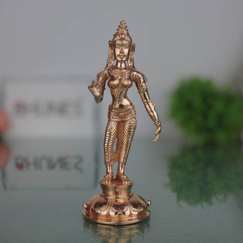 Handmade Bronze Parvati Idol | Panchaloha Uma Gauri Shakti Devi Statue | Traditional South Indian Chola Art Sculpture for Puja & Home Decor,Gold, 5 Inch, 1 Piece