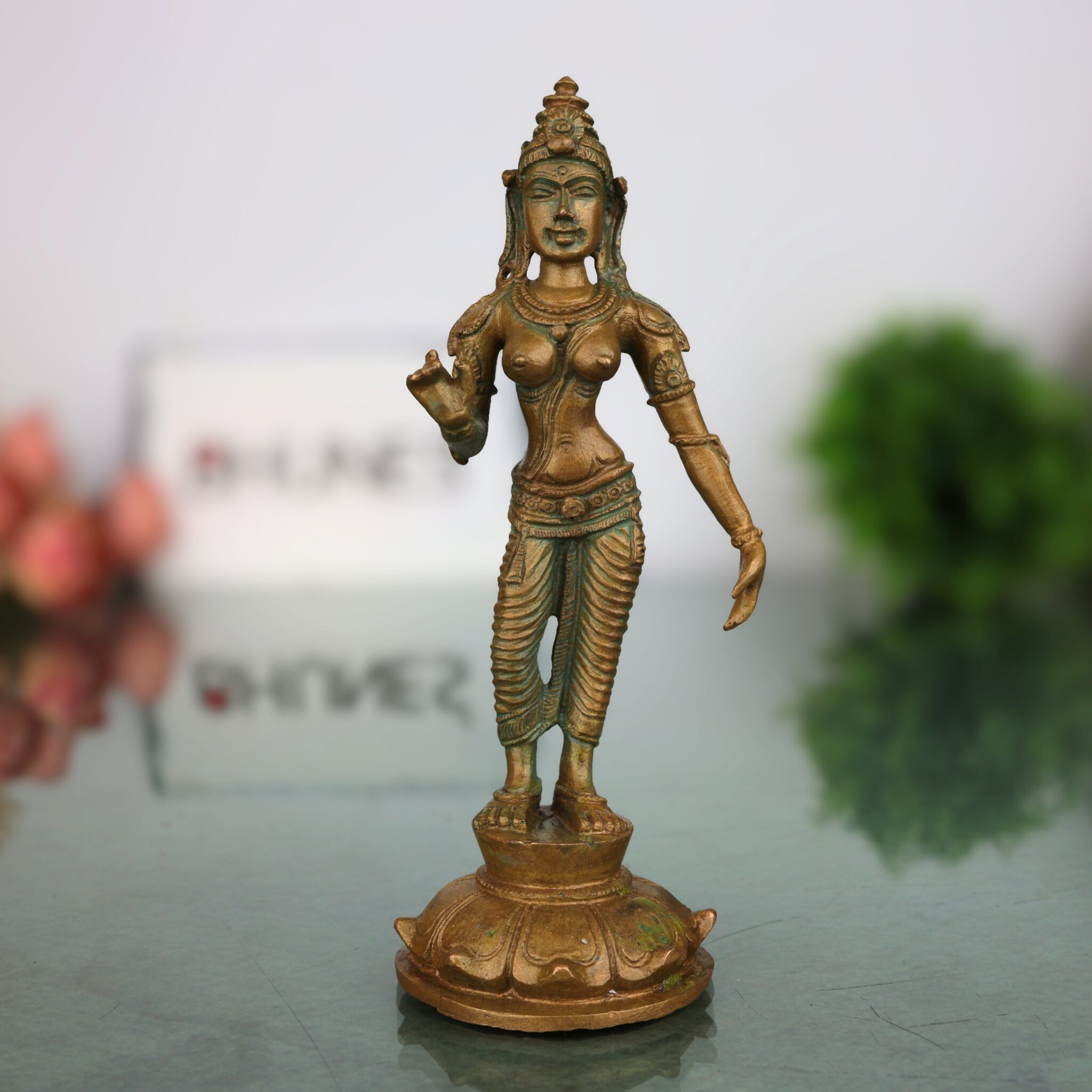 Handcrafted Bronze Parvati Idol | Panchaloha Uma Gauri Mahadevi Statue | Chola Art South India Goddess Sculpture, Brown, 4.5 Inch, 1 Piece