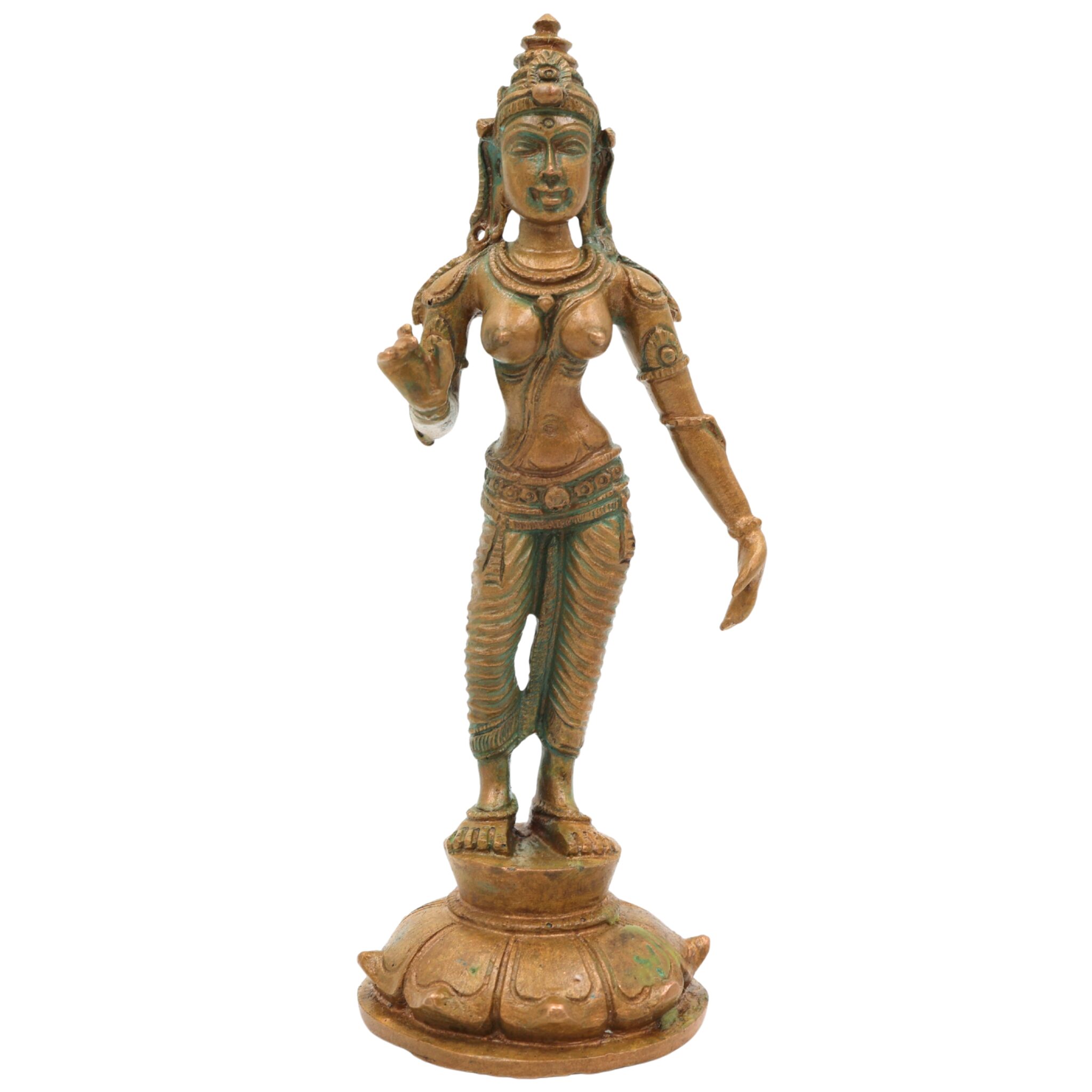 Handcrafted Bronze Parvati Idol | Panchaloha Uma Gauri Mahadevi Statue | Chola Art South India Goddess Sculpture, Brown, 4.5 Inch, 1 Piece