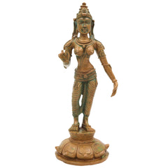 Handcrafted Bronze Parvati Idol | Panchaloha Uma Gauri Mahadevi Statue | Chola Art South India Goddess Sculpture, Brown, 4.5 Inch, 1 Piece